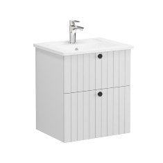 Vitra Root Groove 69409 Lavabo Dolabı, İki Çekmeceli, 60 Cm, Mat Açık Gri, Köşeli Lavabolu